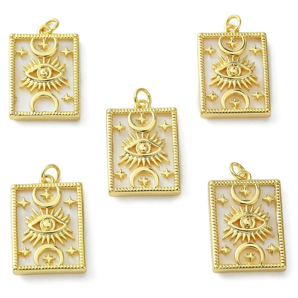 6589 5 Pcs Natural Shell Charm Rectangle Eye Moon Star Charms for Bracelet